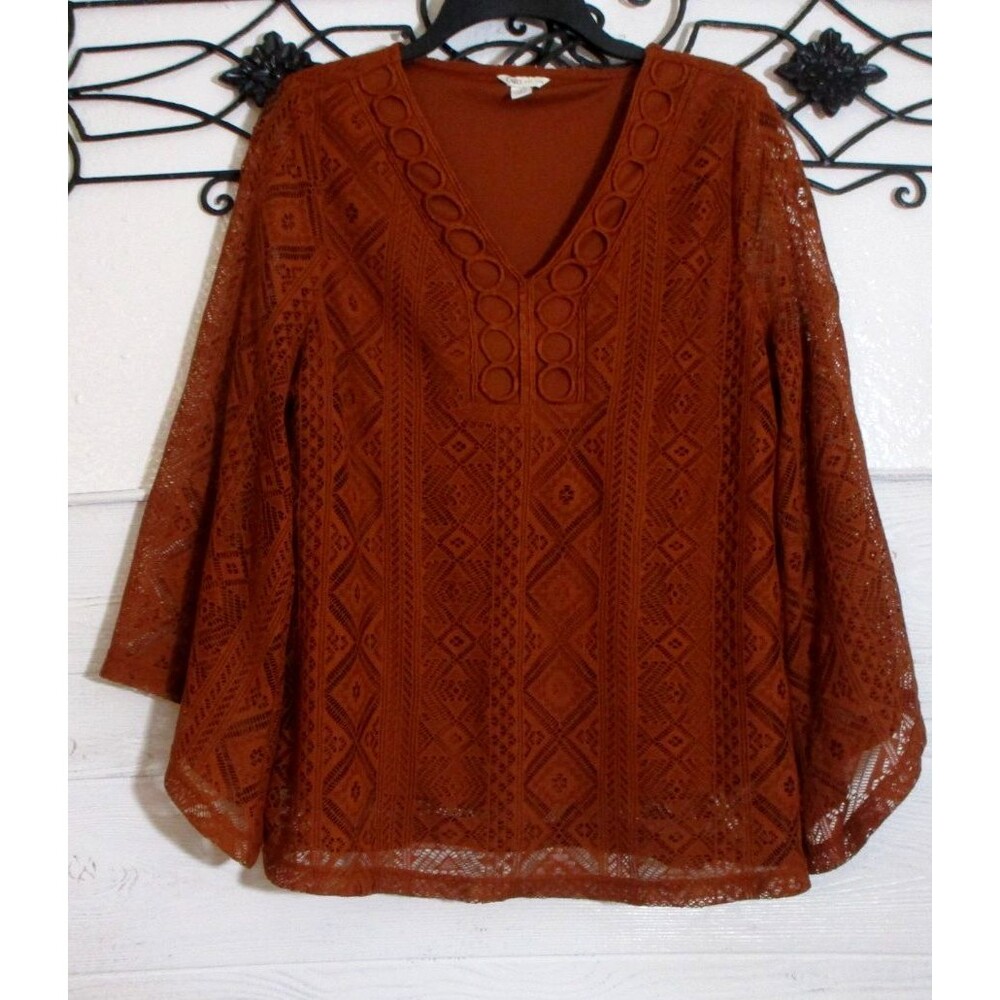 Cato Women's Knit Top Size M Rust Long Sleeve V Neck